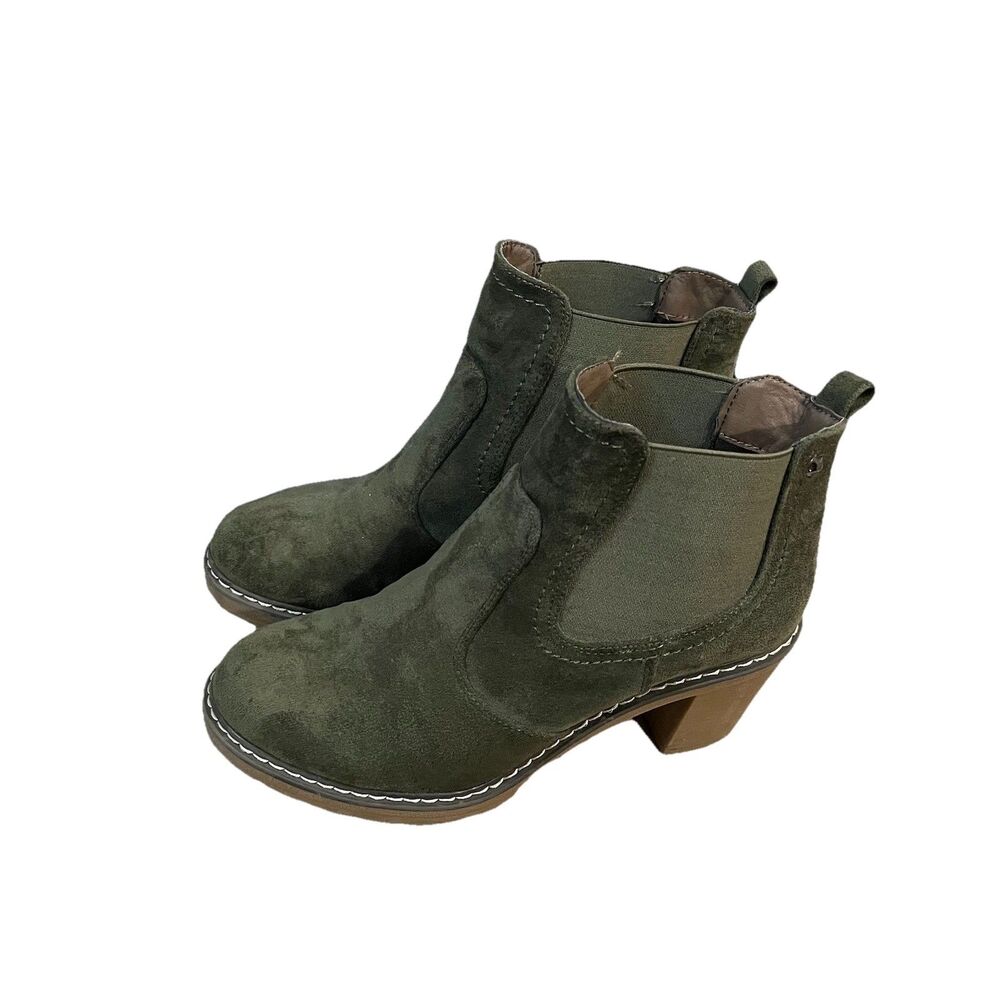 Boutique by Corkys Womens Rocky Stacked Heel Ankle Boots Olive Green Size 9